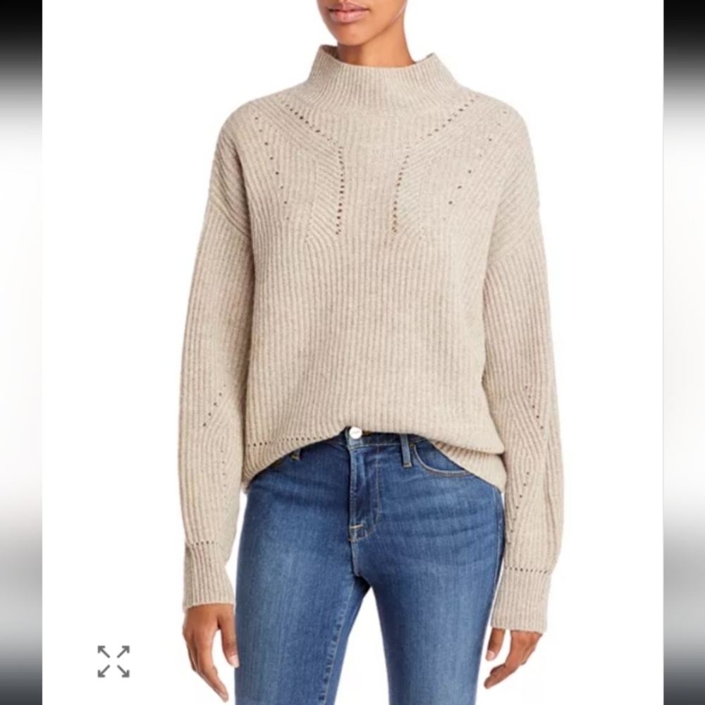 Aqua Cashmere Cream Old Money Mock Turtleneck Quiet Luxury Knit CBK Sweater L